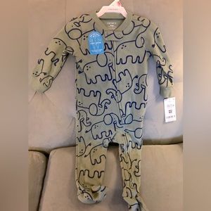 Carter’s 9M Footie Onesie - Sage Green with Navy Elephant Pattern